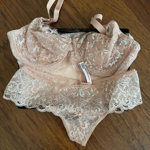 Victoria Secret Unlined Demi bra. Shimmer blush bra and panties set NWT.